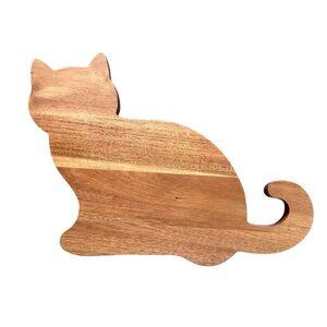 Wooden Cat Kitten Shaped Acacia Cutting Board By World Market Handwash 11 x 13in
